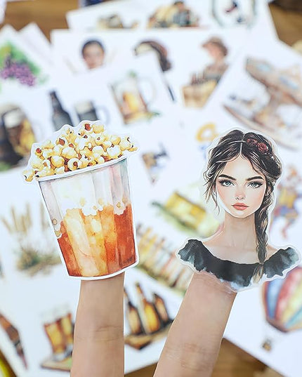 Snycler Sticker Book - 20 Sheets Vintage PET Stickers for Scrapbooking, Junk Journaling, Ephemera, and Decorative Crafts-Bubbly Feast