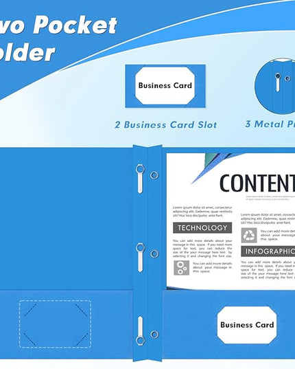 PANDRI Two Pocket Folders, 30 Pack with Prongs, Letter Size, Lightblue