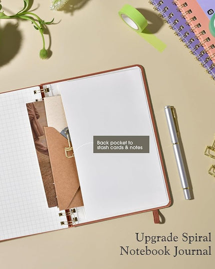 Graph Spiral Journal Notebook, A5 Hardcover Spiral Journals for Women Men, 100 GSM Graph Paper Notebooks, 150 Pages Spiral Bound Grid Notebook for Writing Note Taking Work 5.75" x 8.38", Brown
