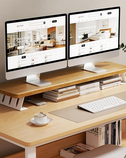 Dual Monitor Stand Riser, 39 Inch Large Wood Monitor Stands for 2 Monitors, Desk Monitor Riser for Computer/Laptop/Printer/TV, Stand Riser up to 220 lbs
