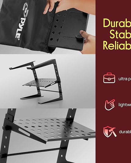Pyle Adjustable Laptop Stand - Desk Riser for Laptop, CD Player/Controller, EFX Machine or Lighting Controller, with Shelf Storage, 4 Easy Line-It-Up Height Adjustments
