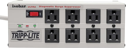 Tripp Lite Isobar 8 Outlet Surge Protector Power Strip, 25ft Long Cord, Right-Angle Plug, Metal, & $50,000 Insurance (ISOBAR825ULTRA) Gray