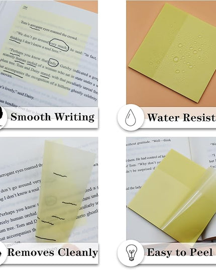 Transparent Sticky Notes, 3"x3" Clear Sticky Notes, Waterproof Translucent Sticky Note Pads for Books Annotation, Clear Post it Notes for Bible Journaling Study, School Office Supplies