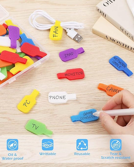 40 Pcs Cable Cord Labels, Hianjoo Self Adhesive Cable Tags Colorful Wire Identification Label Reusable Write-on Name Tags for Organizing Wires 8 Colors Multiple Uses