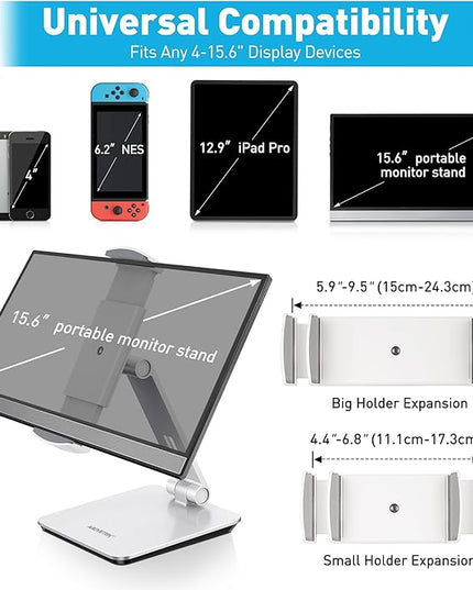 AboveTEK Business Kiosk Aluminum Tablet iPad Stand, 360° Swivel Tablet & Phone Holders for Any 4"-15.6" Display Tablets/Cell Phones/Portable Monitor, Sturdy for Store POS Office (Silver)