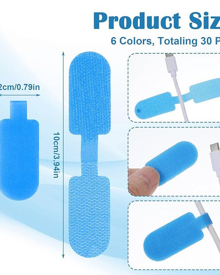 30 Pcs Cable Labels, Multi-Color Write-On Reusable Cord Labels Tags for Wire Management Identification, Nylon Cord Label for Computer Electronic Charging Cables Organization (6 Colors)