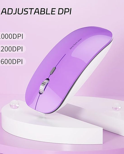 Uciefy Q5 Slim Rechargeable Wireless Mouse, 2.4G Portable Optical Silent Ultra Thin Wireless Computer Mouse with USB Receiver and Type C Adapter, Compatible with PC, Laptop, Desktop (Purple)