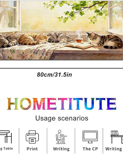 Cat XL Mouse Pad 31.5 x 11.8 Inch Gaming Mousepad Diatomite Large Keyboard Mouse Pad for Home and Office Desk Accessories with Peaceful Sunlit Window Cats Illustration