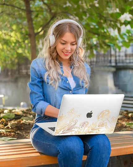 CISSOOK for MacBook Air 13.6 inch Case A3240 A2681 A3113 Release 2022 2023 2024 2025, Plastic Hard Shell Case Keyboard Cover for MacBook Air 13 inch M2 M3 M4, Gold Floral Blossom
