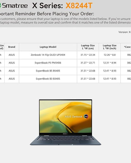 Smatree Hard EVA Protective Sleeve Case Compatible for 14 inch ASUS ExpertBook B5 B5405/B3 B3405, for 14 inch ASUS Zenbook 14 Flip OLED UP3404, Anti-Shock and Waterproof Notebook Bag, Green (X8244TG)