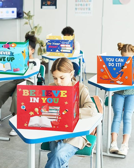 Crtiin 24 Pcs Privacy Folders for Students Desk Dividers Standard School Privacy Cardboard Board Testing Dividers Shield for Classroom Teacher Supplies Keep Eyes from roving(Encourage)