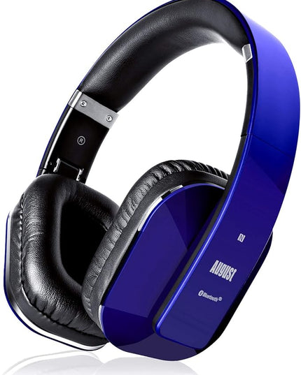 August EP650 Bluetooth Wireless Over-Ear Headphones with aptX Low Latency, NFC, Multipoint Pairing, Wired Option, Built-in Microphone - Blue