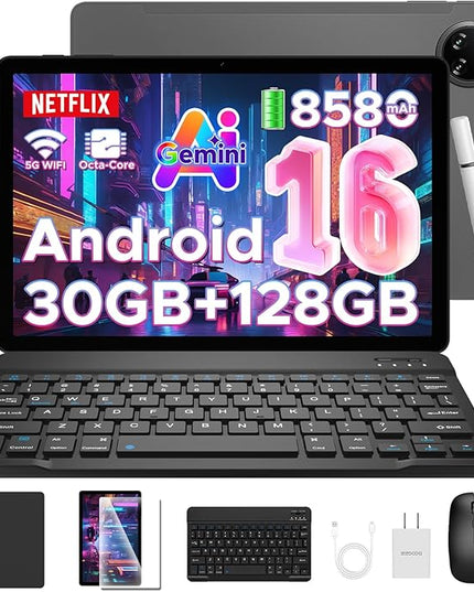 DOOGEE Tab A9 Pro+(2025) Android 16 Tablet with Keyboard,11 inch Tablet with Gemini AI,30GB+128GB/TF 2TB Octa-Core Gaming Tablets,90Hz Display,8580mAh,Netflix 1080P,BT 5.0+5G WiFi,13MP+5MP,Face ID