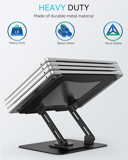 SOUNDANCE Laptop Stand with 360° Rotating Base, Ergonomic Computer Riser for Desk, Adjutable Height Muti-Angle, Foldable Laptop Mount, Stable Metal Holder Support 10-15.6" Notebook PC, Black