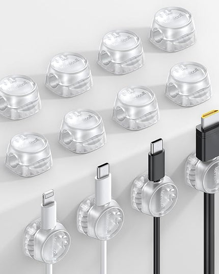12Pack Cord Organizer [1s Lock] Spring Cable Holder Clips - Lamicall Desk Cord Management Clips, [Smooth Adjustable] Phone Charger Cable, Adhesive Wire Keeper for Nightstand Wall Car Office