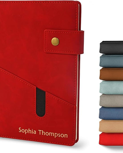Promot Personalized Notebook - A5 Lined Leather Bound Journal for Writing Women Men - Hardcover Executive Notebook, Daily Journal, Travel Diary, Gift Idea, Custom Embossed Text with Gold Metallic Foil