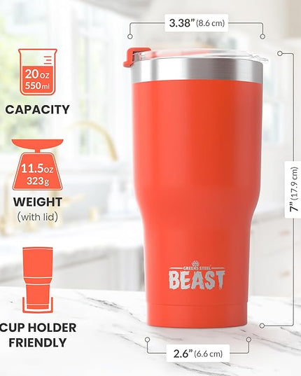 Beast 20 oz Tumbler Stainless Steel Vacuum Insulated Coffee Ice Cup Double Wall Travel Flask (Ladybug Red)