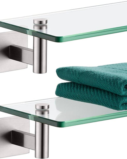 KOKOSIRI Floating Shelf Bathroom Wall Mount Shelves 20-Inch for Bedroom Living Room Kitchen Hanging Rack Brushed Stainless Steel 2 Pack B1105BR-L20-P2