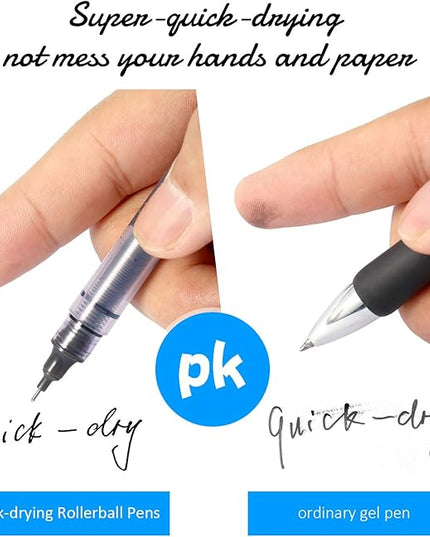 Frienda 12 Pieces Rolling Ball Pens 0.5 mm Japanese Quick Drying Fine Point Pens Liquid Ink Smooth Writing for Office Student Back to School Supplies(Black)