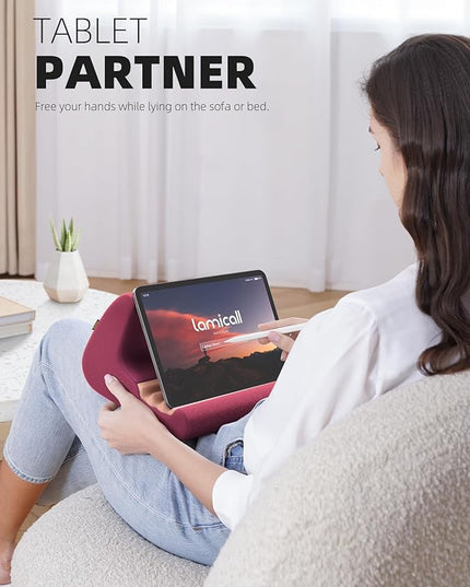 Lamicall Tablet Holder, Tablet Pillow Stand - Tablet Pillow Soft Pad for Bed and Lap, with Stylus Mount & Pocket, for iPad Pro 12.9, Air, Mini, Kindle, Galaxy Tab and 4-13" Tablet, Dark Red