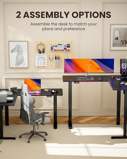 ErGear L-Shaped Electric Standing Desk, 63 inches Double Motor Height Adjustable Sit Stand up Corner Desk, Large Home Office Desk Computer Workstation, Black