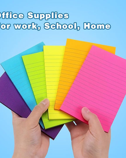 Early Buy Lined Sticky Notes with Lines 4x6 Self-Stick Notes 6 Bright Color 6 Pads, 45 Sheets/Pad