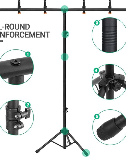 T-Shape Portable Backdrop Stand, 6.5x3.2ft Adjustable Photo Background Stand Kit, Sturdy Small Back Drop Holder with 4 Spring Clamps, Carry Bag for Parties, Photography and Video Studio