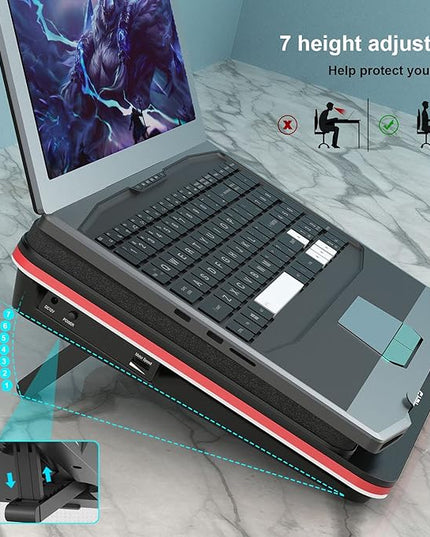 IETS GT500 Powerful Turbo-Fan (5000 RPM) Laptop Cooling Pad with Infinitely Variable Speed,Seal Foam for Rapid Cooling Gaming Laptop,13-17.3inch Laptop Cooler with 3-Port USB Hub