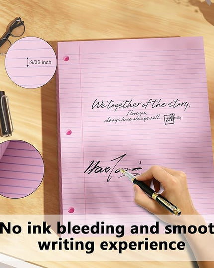 Pink Loose Leaf Paper 200 Sheets Colored Filler Paper 2 Pack 8 * 10.5 College Ruled 3-Hole Punched Paper for 3-Ring Binders Notebook Lined 8" x 10.5"