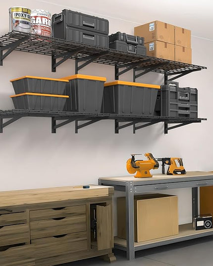 2 Pack Heavy Duty Garage Wall Shelving Set (1x4ft), Wall Mounted Garage Shelves 700lbs Capacity, 12"x48" Shelf Storage Rack Floating Shelves, Black