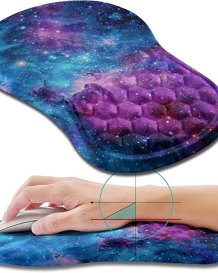 Hokafenle Ergonomic Mouse Pad Wrist Support, Wrist Rest Mousepad for Carpal Tunnel Pain Relief with Integrated Memory Foam Slope Massage Bulge (11.8x7.9 inch,Galaxy Nebula Space