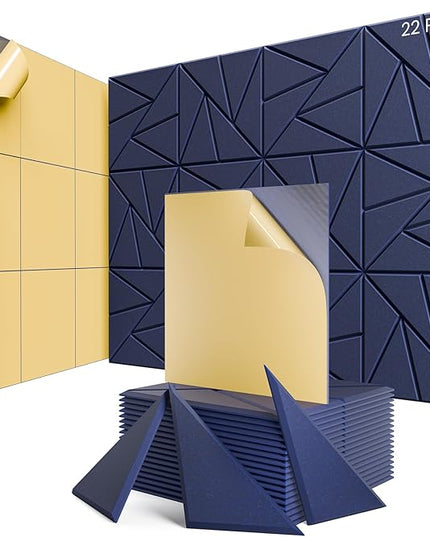 22 Pack Acoustic Panels with Self-Adhesive, 12"X 12"X 0.4"Sound Proof Foam Panels, Sound Panels High Density, Soundproof Wall Panels for Home Studio Office-Dark Blue