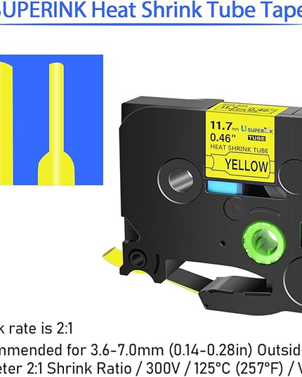 3 Pack Compatible for Brother Ptouch HSe-631 HSe631 HS-631 HS631 11.7mm Black on Yellow Heat Shrink Tube Label Tape use in PT-E300 E500 E550W P750WVP E800W P900 P900W P950NW (0.46''x 4.92ft)