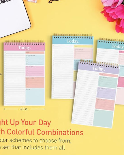 Sweetzer & Orange Daily & Weekly To Do List Notepad – Undated Work Planner & Organizer with Wish List Section, 52-Sheet Coiled Task Pad for Productivity – SET OF 4 To Do List Notebook for Work