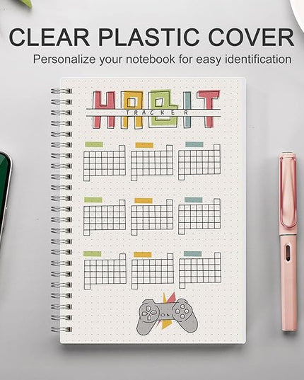 AHGXG Dotted Journal Spiral Notebook (2-Pack), Bullet Dot Grid Journal Large B5 with Transparent Hardcover, Wirebound Notebook 100GSM Dotted Paper, for Bullet Journaling, 7.3"X 10"