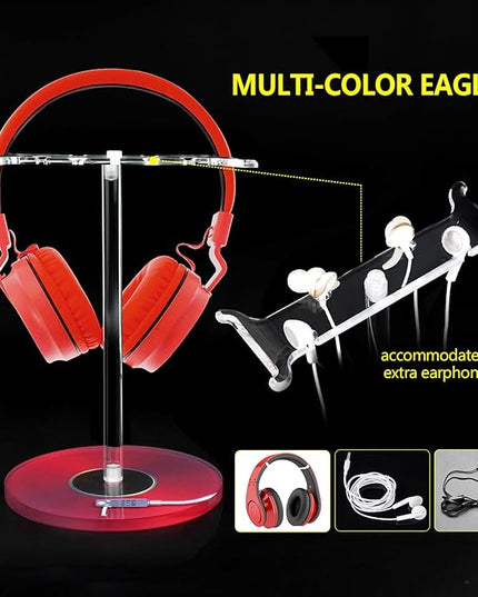 Clear Acrylic Headphone Stand for AirPods Max/Gaming Headsets (HyperX/Xbox) - Universal Holder for Bose, Beats & Wireless Headphones - Space-Saving Organizer (Red Record/LP)