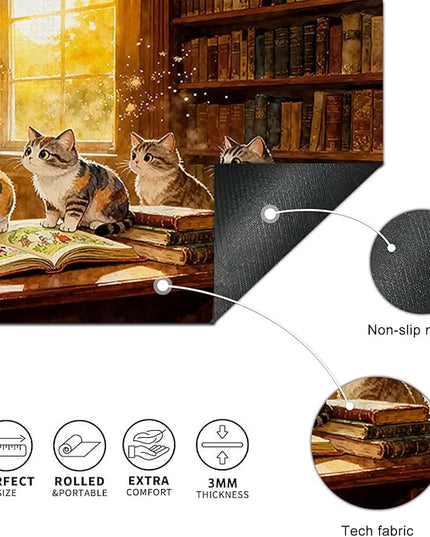 XL Mouse Pad 31.5 x 11.8 Inch Gaming Mousepad Diatomite Large Keyboard Mouse Pad for Home and Office Desk Accessories with Cozy Library Cat Study Artwork