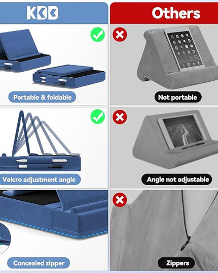 KDD Tablet Pillow Stand, Multi-Angle Viewing Ipad Holder for Lap, Bed and Desk, Foldable Soft Pad Dock with Stylus Mount Compatible with Ipad Pro 12.9, 10.5, 11, Air, Mini, Phones, Books, E-Reader