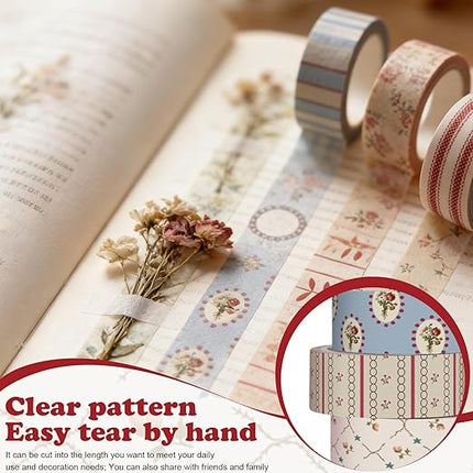 YooNotee 12 Rolls Watercolor Floral Washi Tape Set 15 mm Vintage Flower