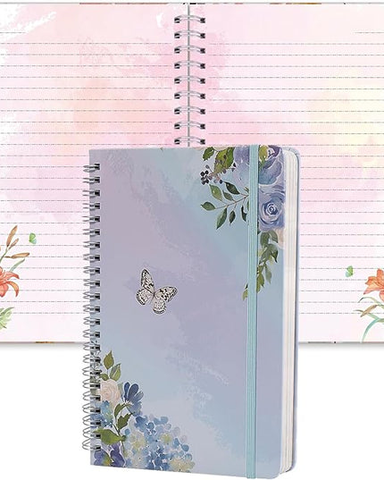 SIIXU Floral Spiral Notebook, A5 College Ruled Journal for Women with 160 Colorful Pages for Poetry, Work Notes & Daily Writing, Blue, Hardcover