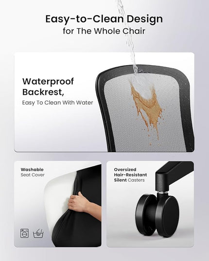 ProtoArc Ergonomic Office Chair - Flexer Computer Chair, Foam Cushion Sliding Seat, Breathable Mesh from Wintex, 125° Reclining Swivel Desk Chairs for Home, Office & Study - Black