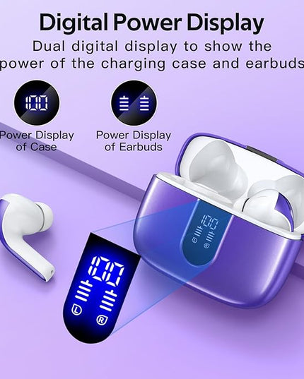 TAGRY 2 Sets X08 Forest Green and Phantom Purple Bluetooth Headphones True Wireless Earbuds 60H Playback Ear Buds with Wireless Charging Case in-Ear Earbuds with Mic