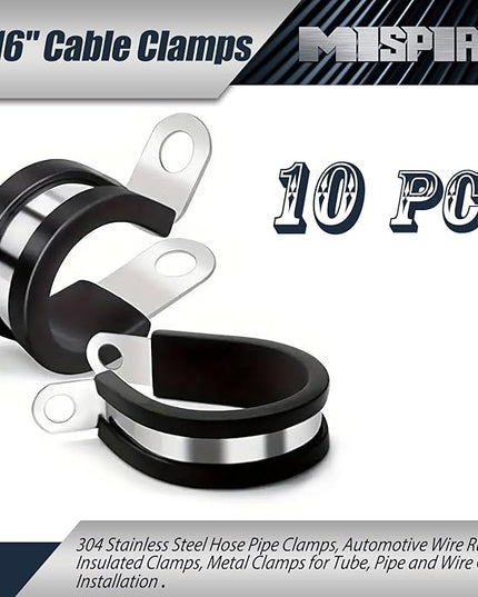 13/16 Inch Rubber Cable Clamps 10 PCS, 304 Stainless Steel Hose Pipe Clamps, Automotive Wire Rubber Insulated Clamps, Metal Clamps for Tube, Pipe and Wire Cord Installation