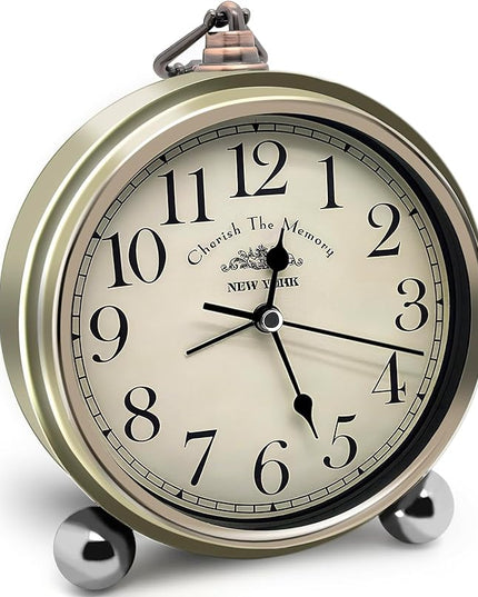 Oxmidud 5'' Retro Vintage Metal Desk Alarm Clock - Non-Ticking Silent Analog Table Clocks - Battery Operated Quartz Clock for Bedside Desk Table Bedrooms Living Room Home Office Decor