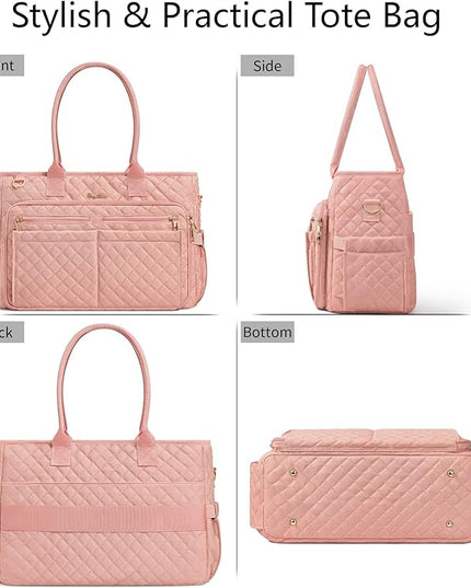 Teacher Bags for Women, 15.6 inch Laptop Work Tote Nurse Bible Bag Quilted Shoulder Handbag for Work, Daily, School, Travel