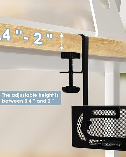 Under Desk Cable Management Tray, Cable Management Under Desk No Drill, Wire Management Tray with Clamp, Cord Organizer for Home Office, Black