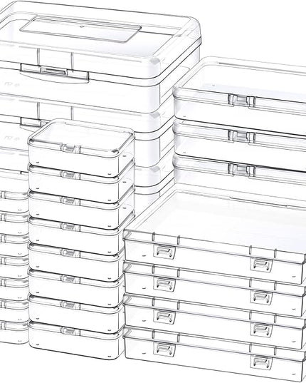 28 Pack Mixed Sizes Small Plastic Storage Containers, Mini Rectangular Small Items Organizer Boxes with Hinged Lids and Labels for Craft Jewelry Beads