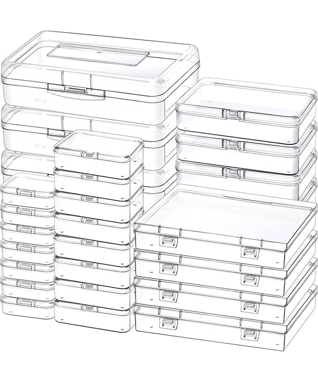 28 Pack Mixed Sizes Small Plastic Storage Containers, Mini Rectangular Small Items Organizer Boxes with Hinged Lids and Labels for Craft Jewelry Beads