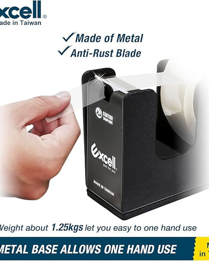 Excell EX-11125BK Dualcore Desktop Tape Dispenser (1"+3" Core) with Sturdy Metal Base, Tape Dispenser Desk for Home, Office, Shop, Retail Store and Warehouse Wrapping