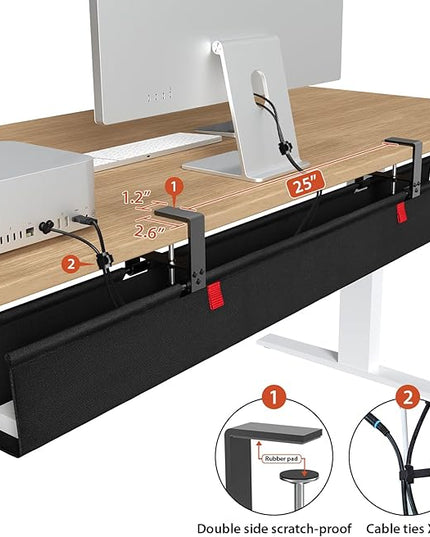 Univivi No Drill Under Desk Cable Management Tray, 48" Cord Organizer for Table, Clamp/Screw Mount Desk Cable Management, Premium Fabric Cable Management Tray for Office, Home (Extra Large)